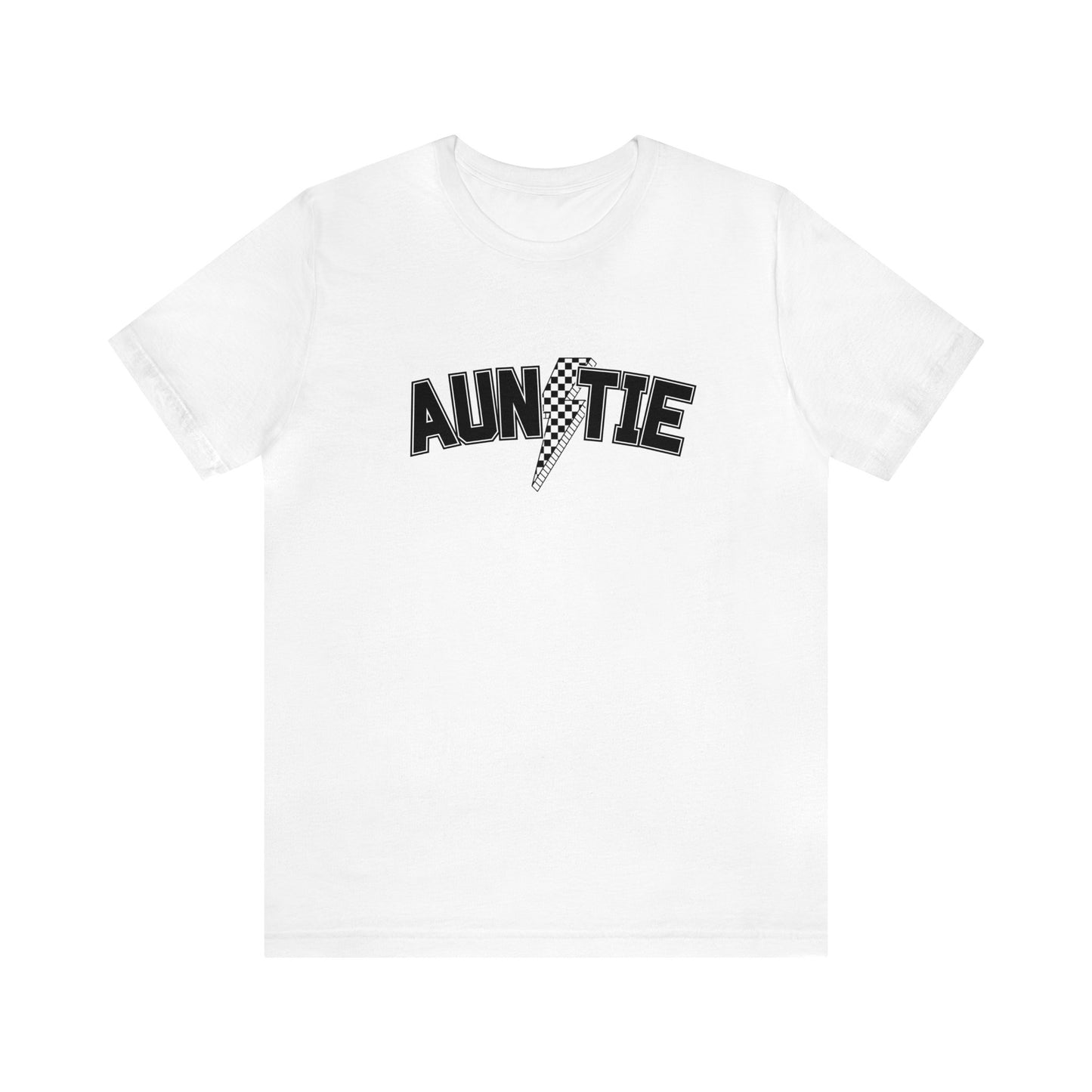 Checkered Lightening Bolt Auntie- Adult T-Shirt