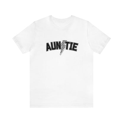 Checkered Lightening Bolt Auntie- Adult T-Shirt