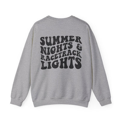 Summer Nights Race Track Lights- Adult Crewneck Sweatshirt