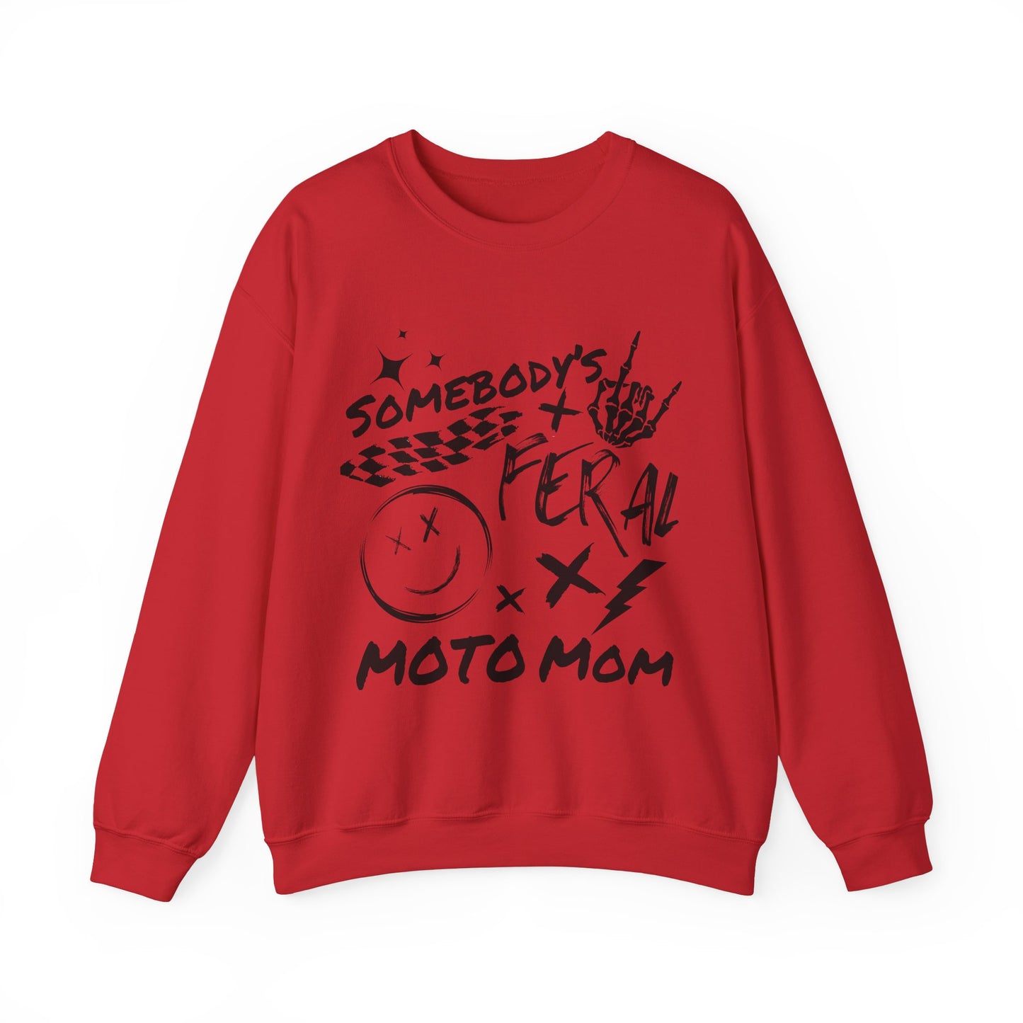 Somebody`s Feral Moto Mom- Adult Crewneck Sweatshirt