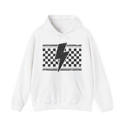 Grunge Checkered Lightening Bolt- Adult Hooded Sweatshirt