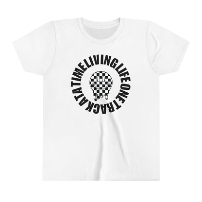Living Life One Track At A Time Black Checkered Smiley -Youth Short Sleeve Tee