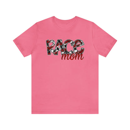 Checkered with Red Race Mom- Adult T-Shirt