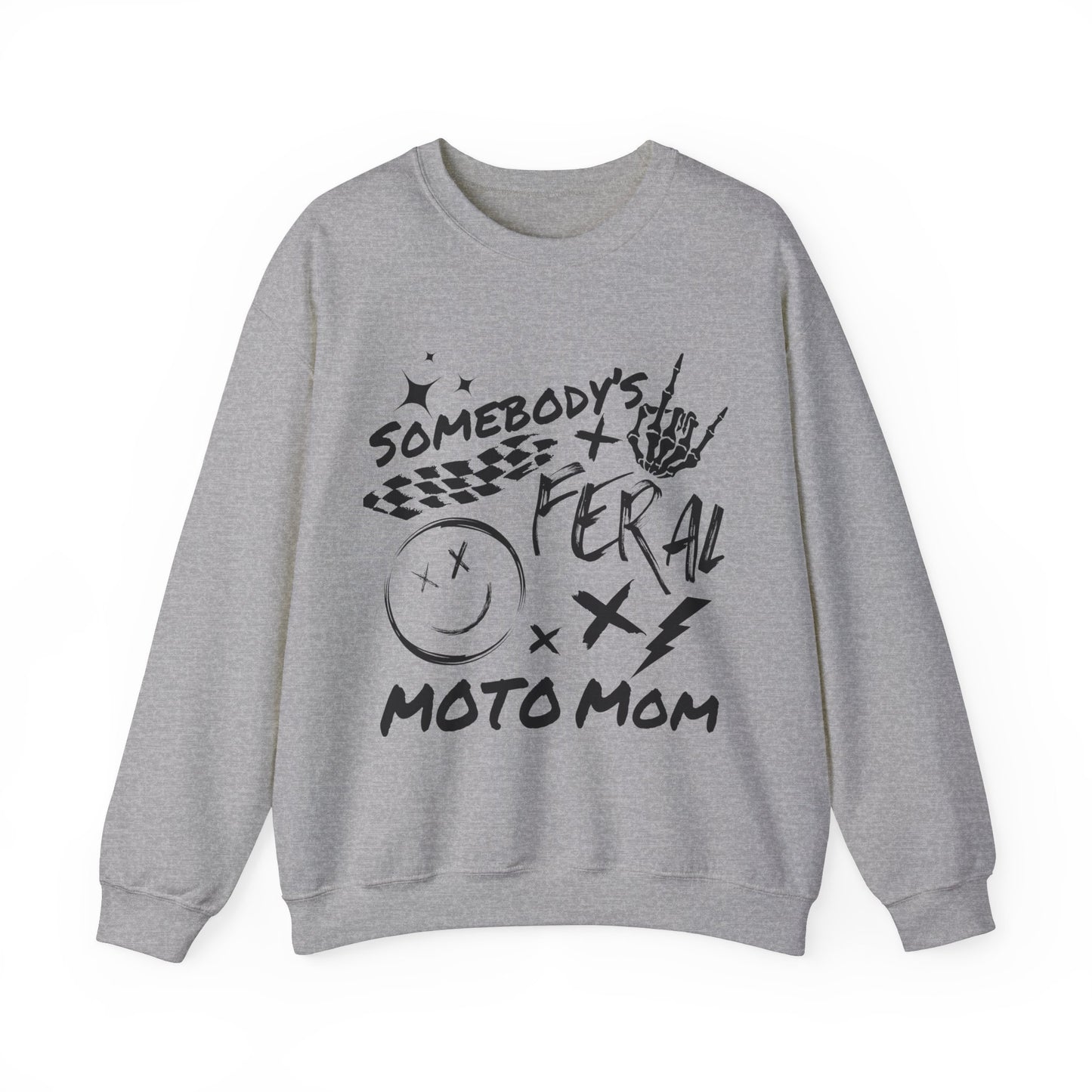 Somebody`s Feral Moto Mom- Adult Crewneck Sweatshirt