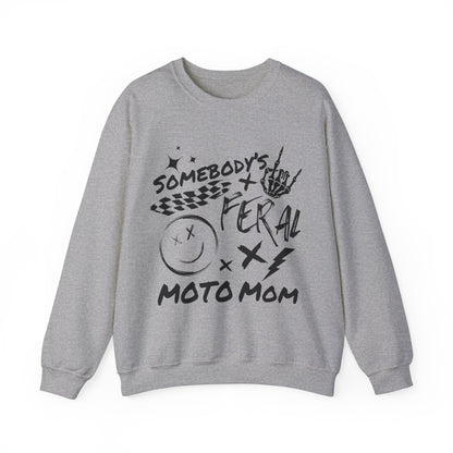 Somebody`s Feral Moto Mom- Adult Crewneck Sweatshirt