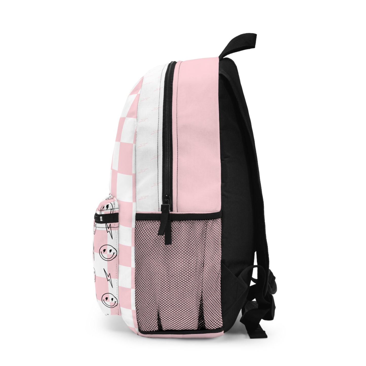 Pink & White Checkered Lightening Bolt Smiley Face - Backpack