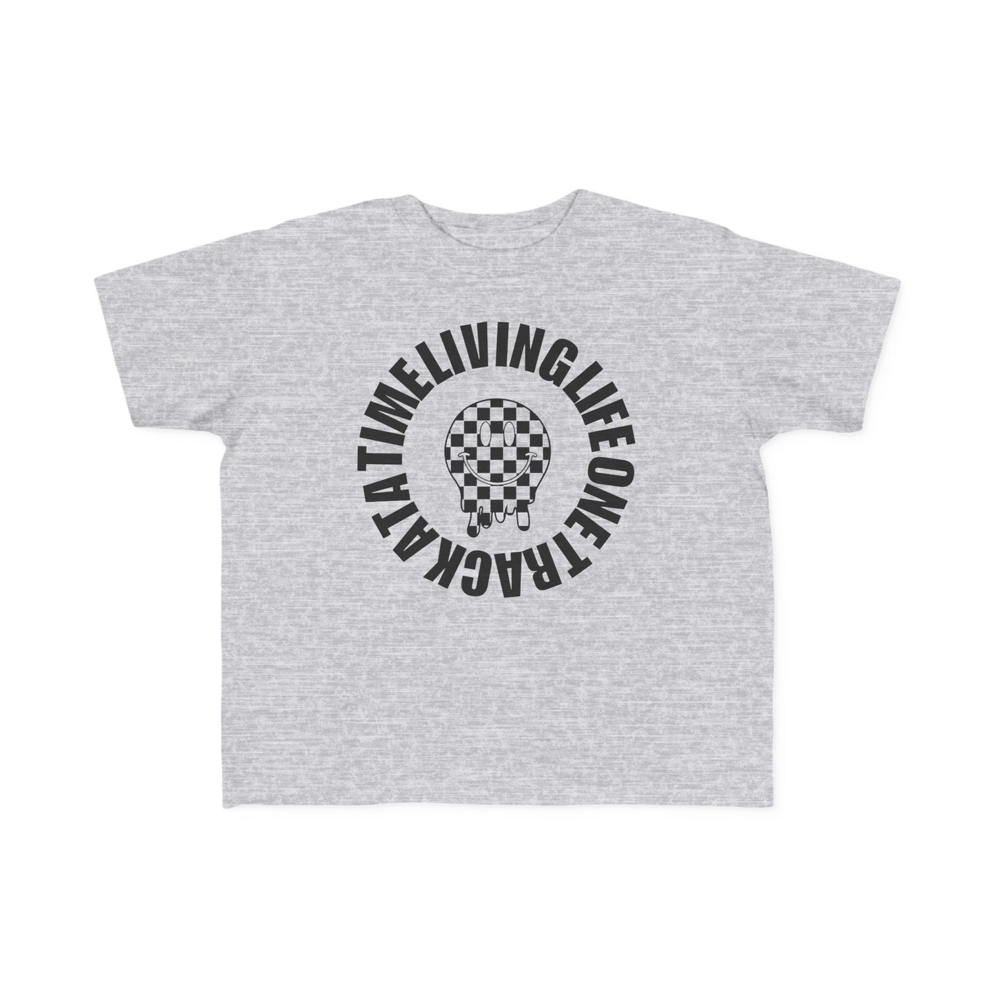 Living Life One Track At A Time Black Checkered Smiley - Toddler's T-Shirt