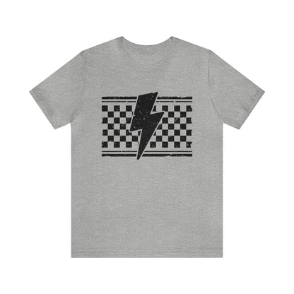 Grunge Checkered Lightening Bolt- Adult T-Shirt