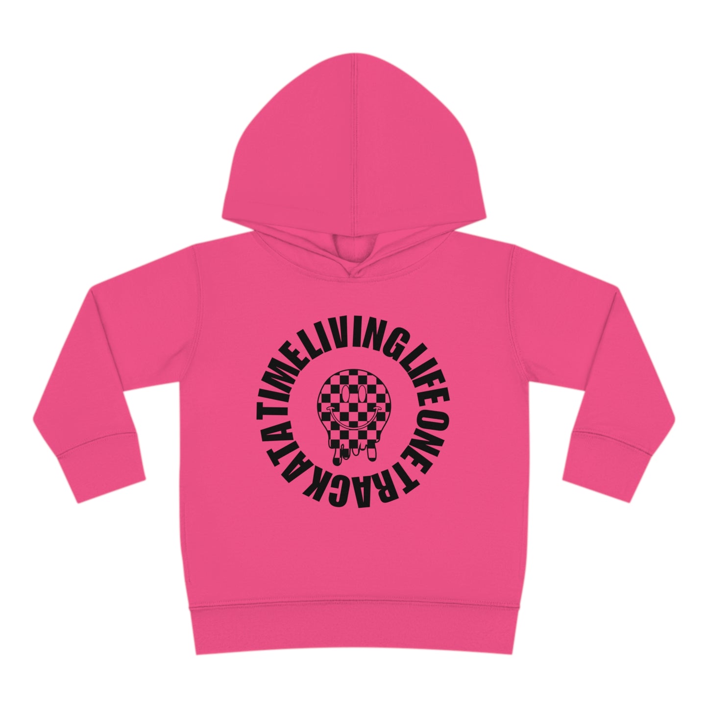 Living Life One Track At A Time Black Checkered Smiley - Toddler Hooded Sweatshirt