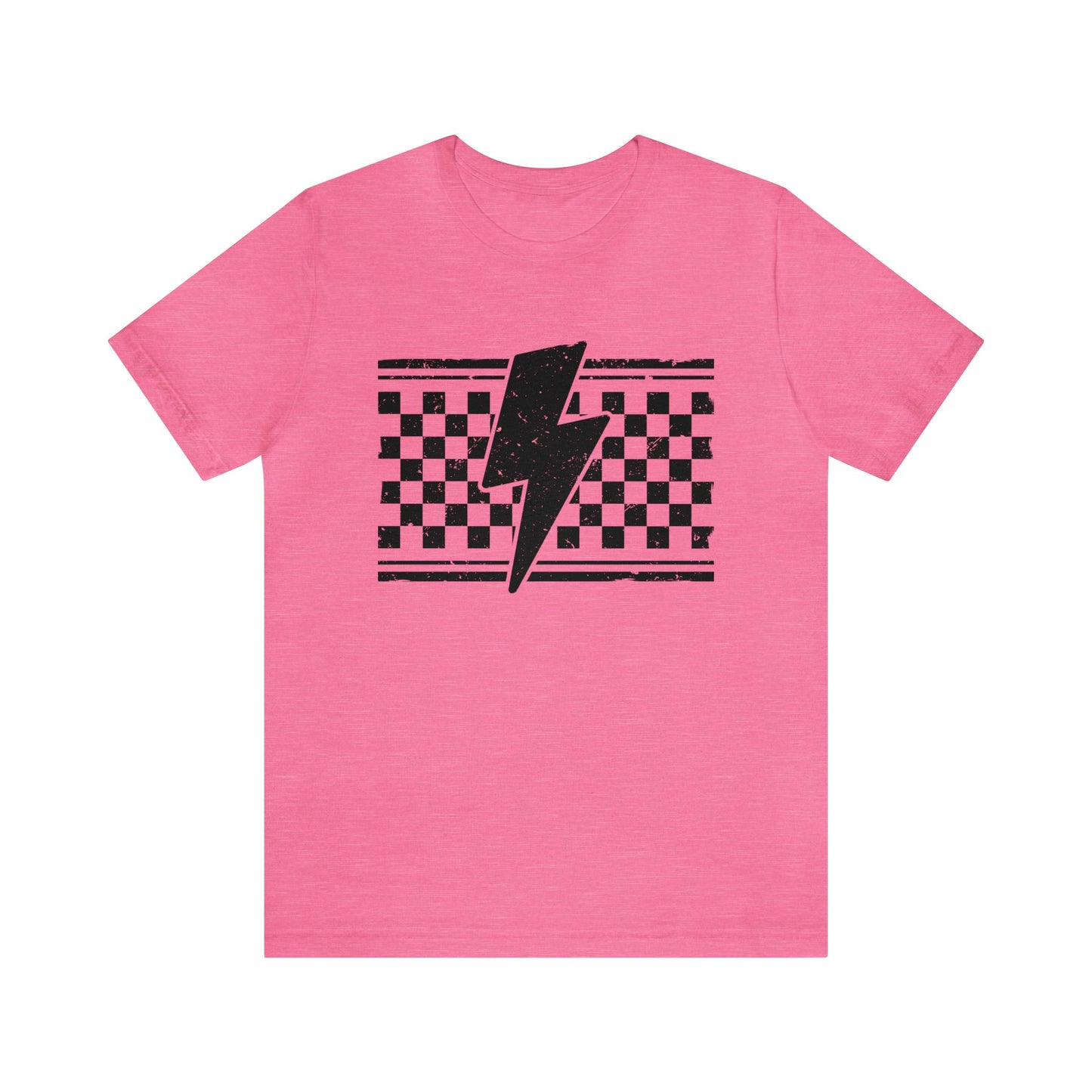 Grunge Checkered Lightening Bolt- Adult T-Shirt
