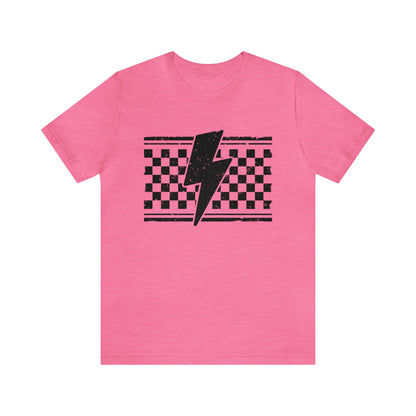 Grunge Checkered Lightening Bolt- Adult T-Shirt