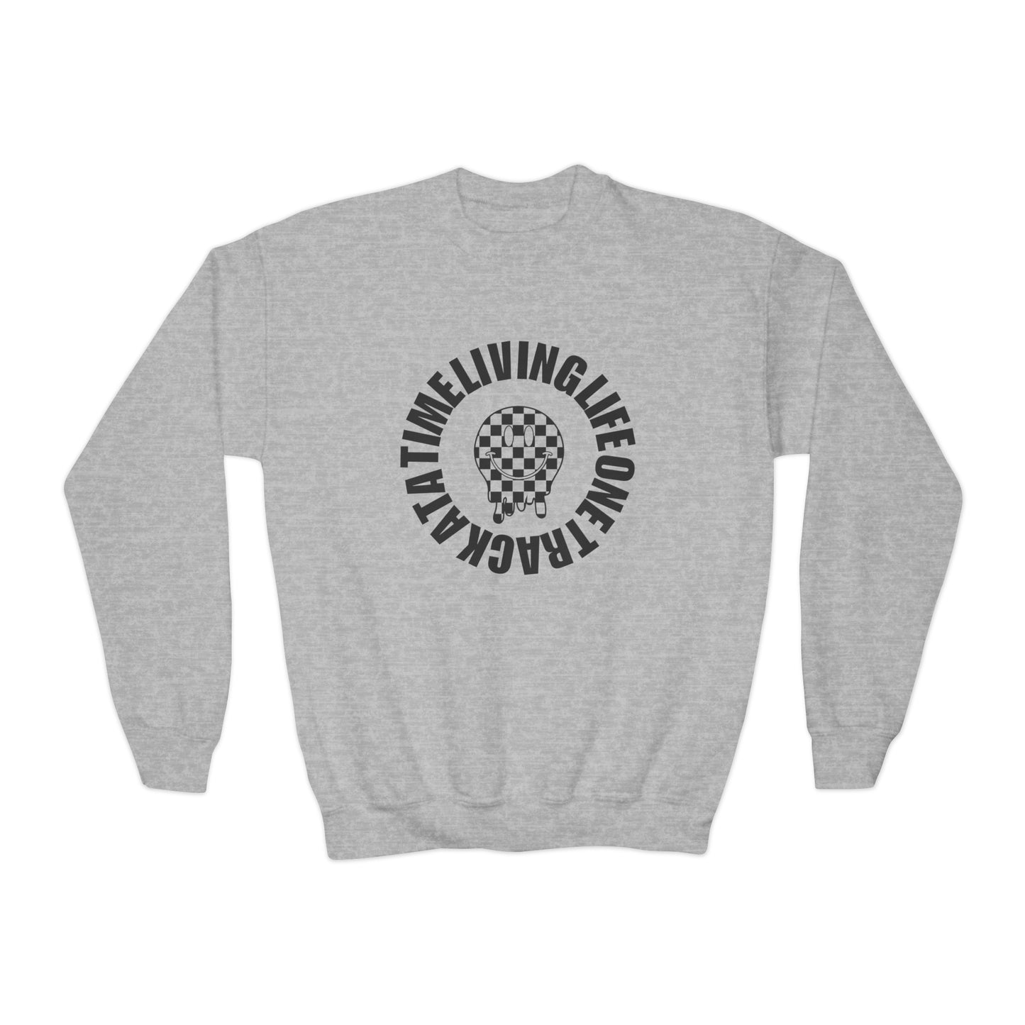 Living Life One Track At A Time Black Checkered Smiley - Youth Sweatshirt